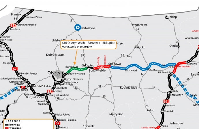 {GDDKiA ogłosiła przetarg na rozbudowę drogi Olsztyn – Biskupiec.}